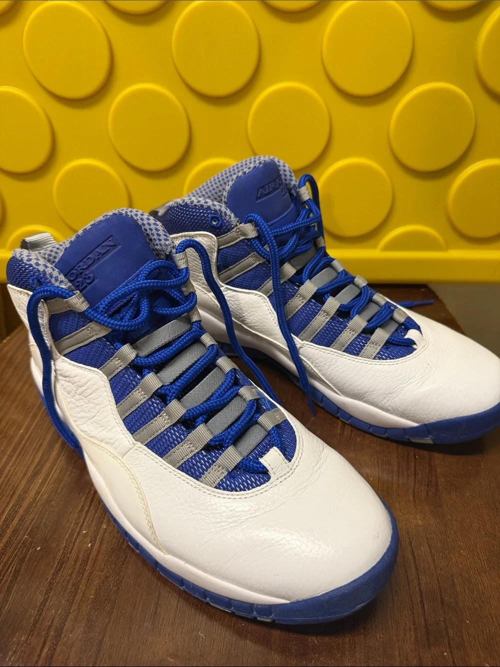 Jordan Retro White and Blue High-Top Sneakers